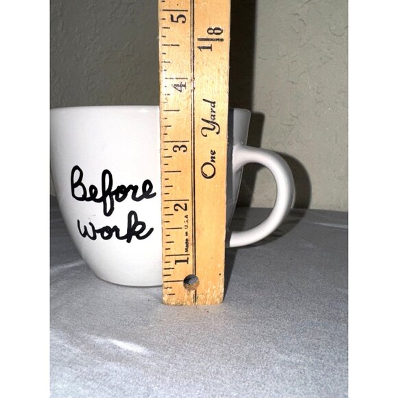 Room Essentials White Stoneware Mug "Before Work"  Dishwasher & Microwave Safe - Picture 5 of 5